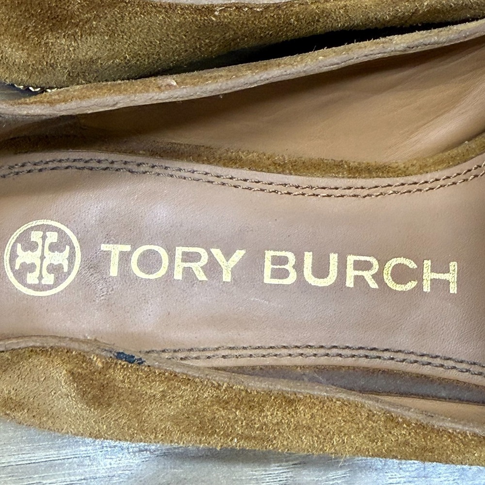 Tory Burch Ruby Square Toe Flats Womens 7 N Ambra Beige Suede - Picture 10 of 11